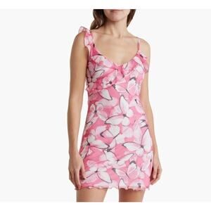 Elodie Pink White Ruffle Butterfly Mesh Sleeveless Mini Dress XS/Medium NWT